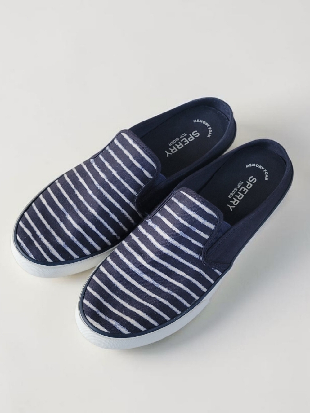 Sperry Navy & White Striped Slip-On Mule Back Sneakers Coastal Preppy, Women's 9